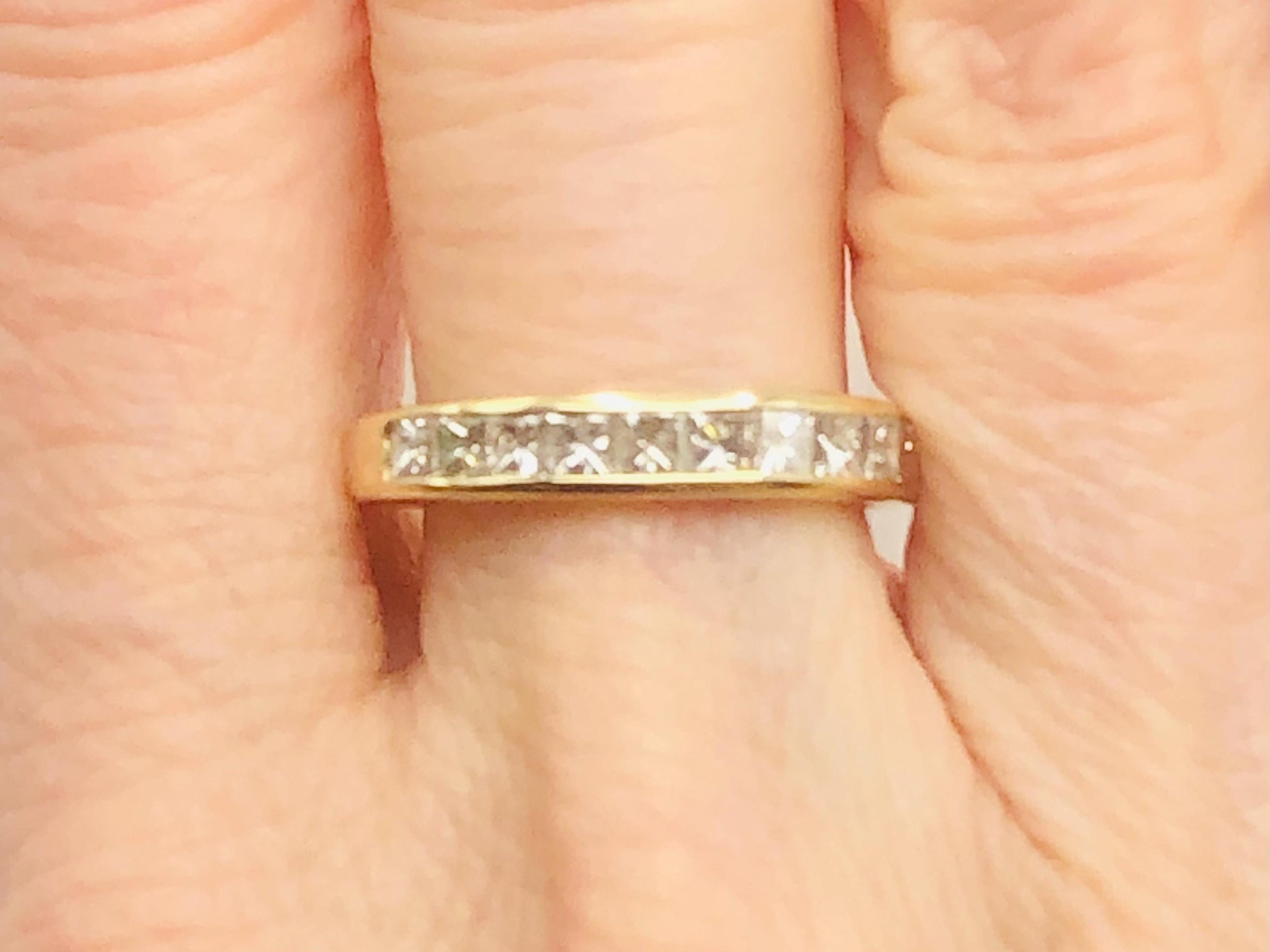 Vintage 14k Yellow Gold Princess Cut Diamond Wedding Band: Channel Set, Size 6