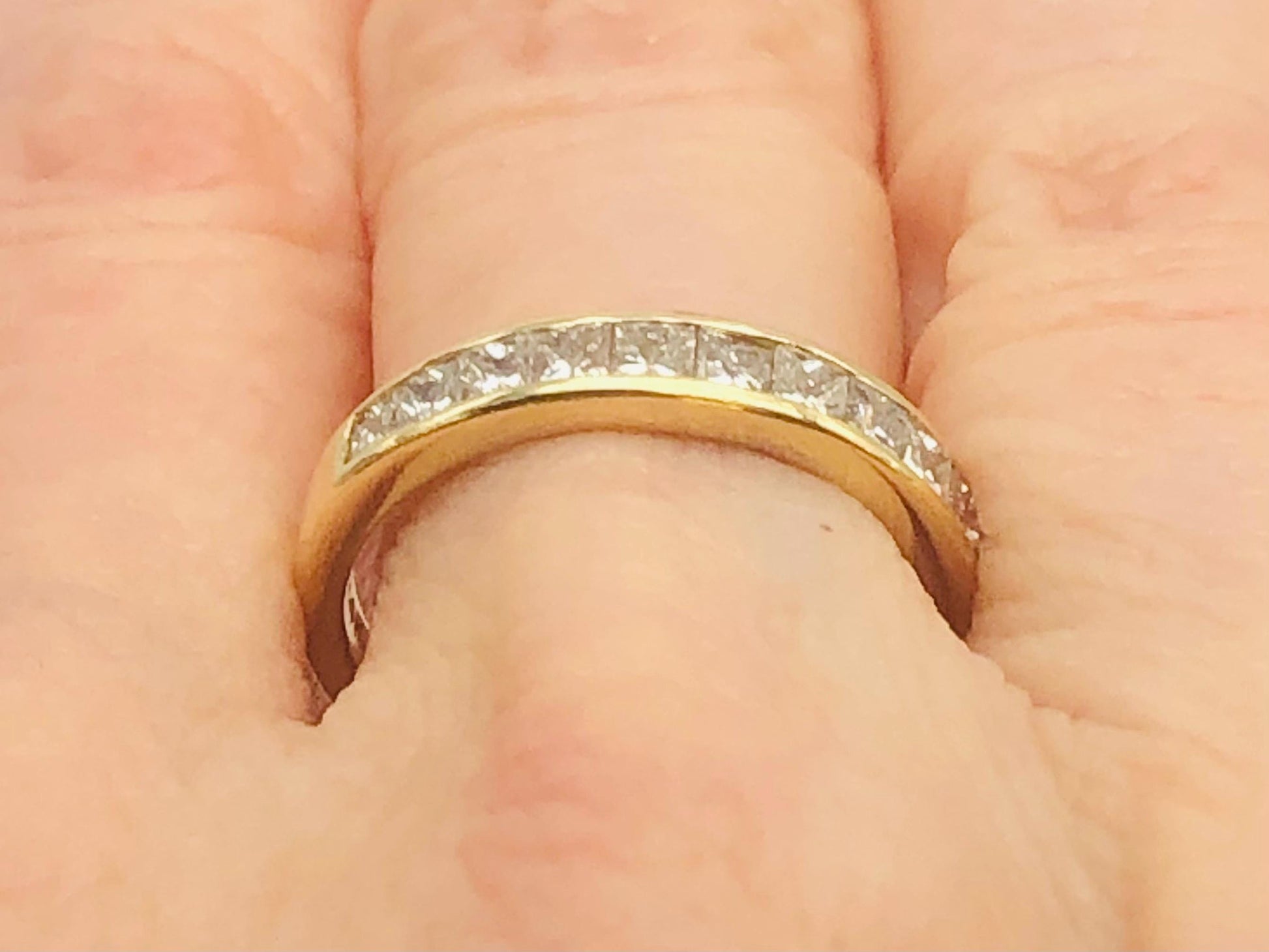 Vintage 14k Yellow Gold Princess Cut Diamond Wedding Band: Channel Set, Size 6