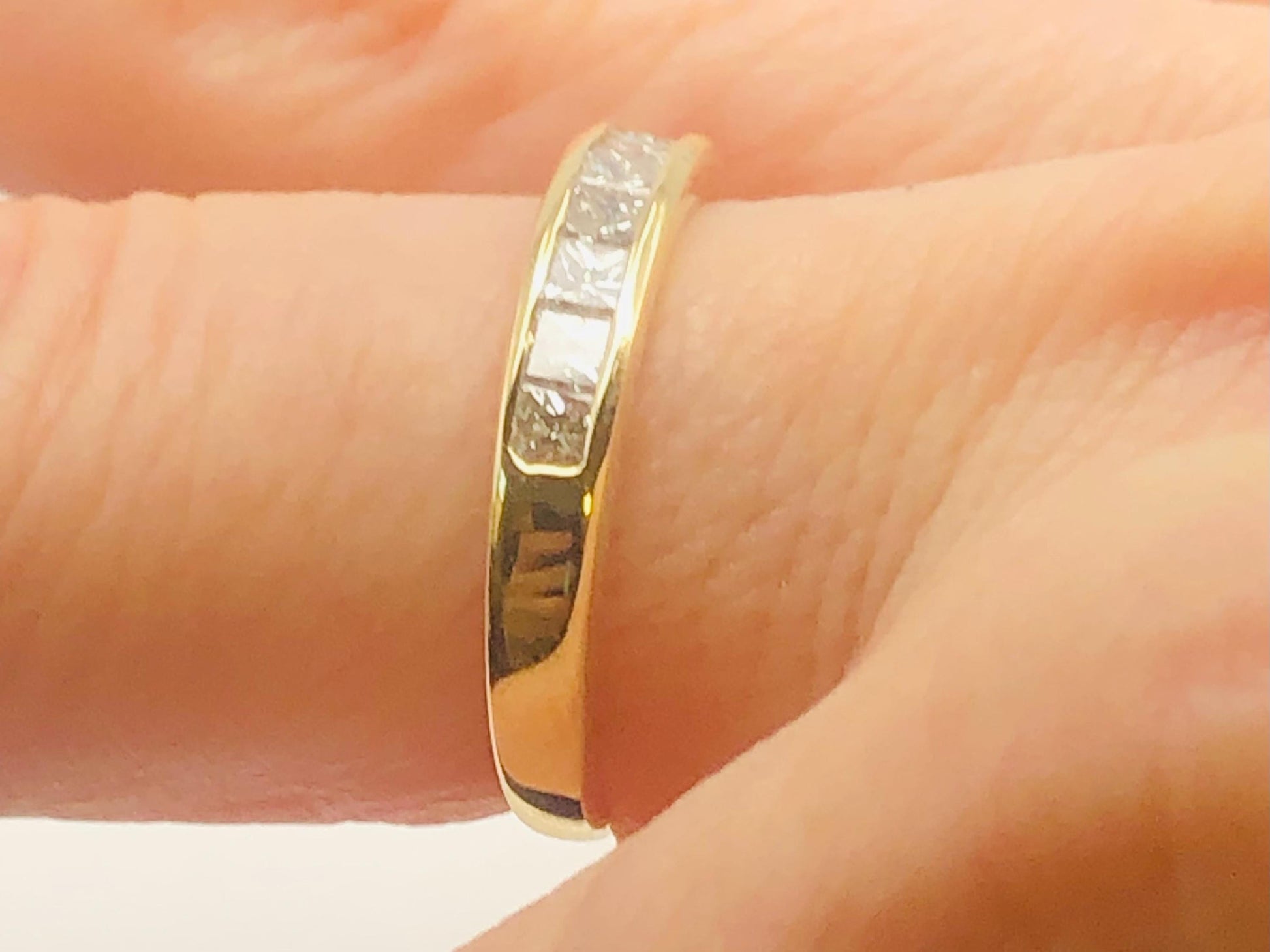 Vintage 14k Yellow Gold Princess Cut Diamond Wedding Band: Channel Set, Size 6