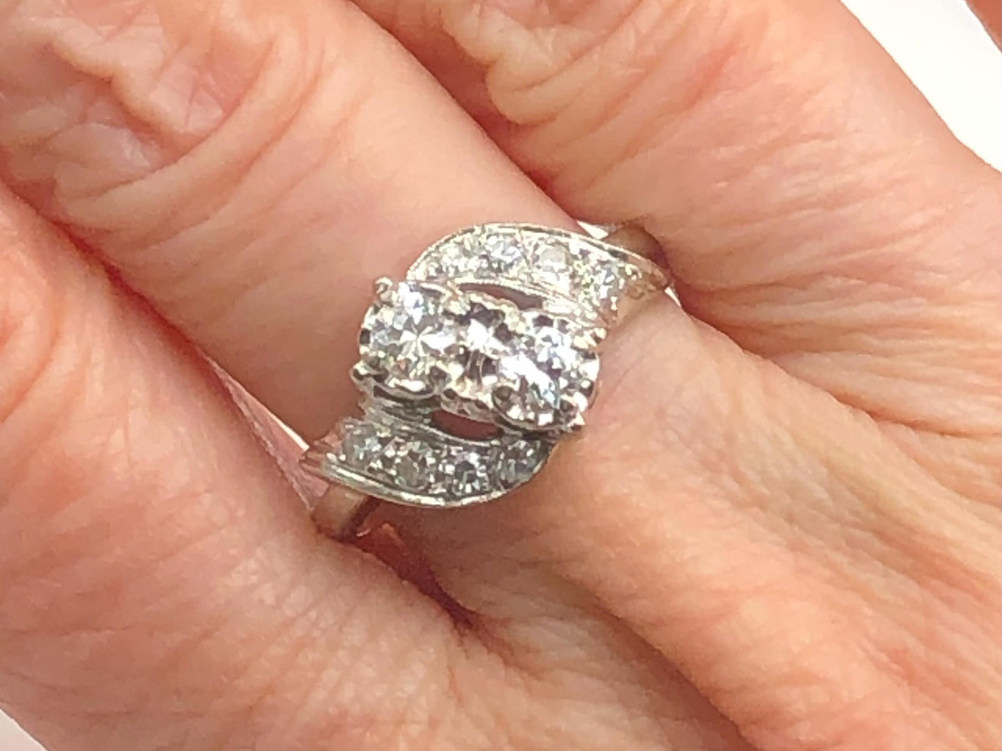 Toi et Moi Diamond Ring - 14k White Gold Natural Gems 3/4 Carat Total - Size 6 - Vintage Circa 1960's