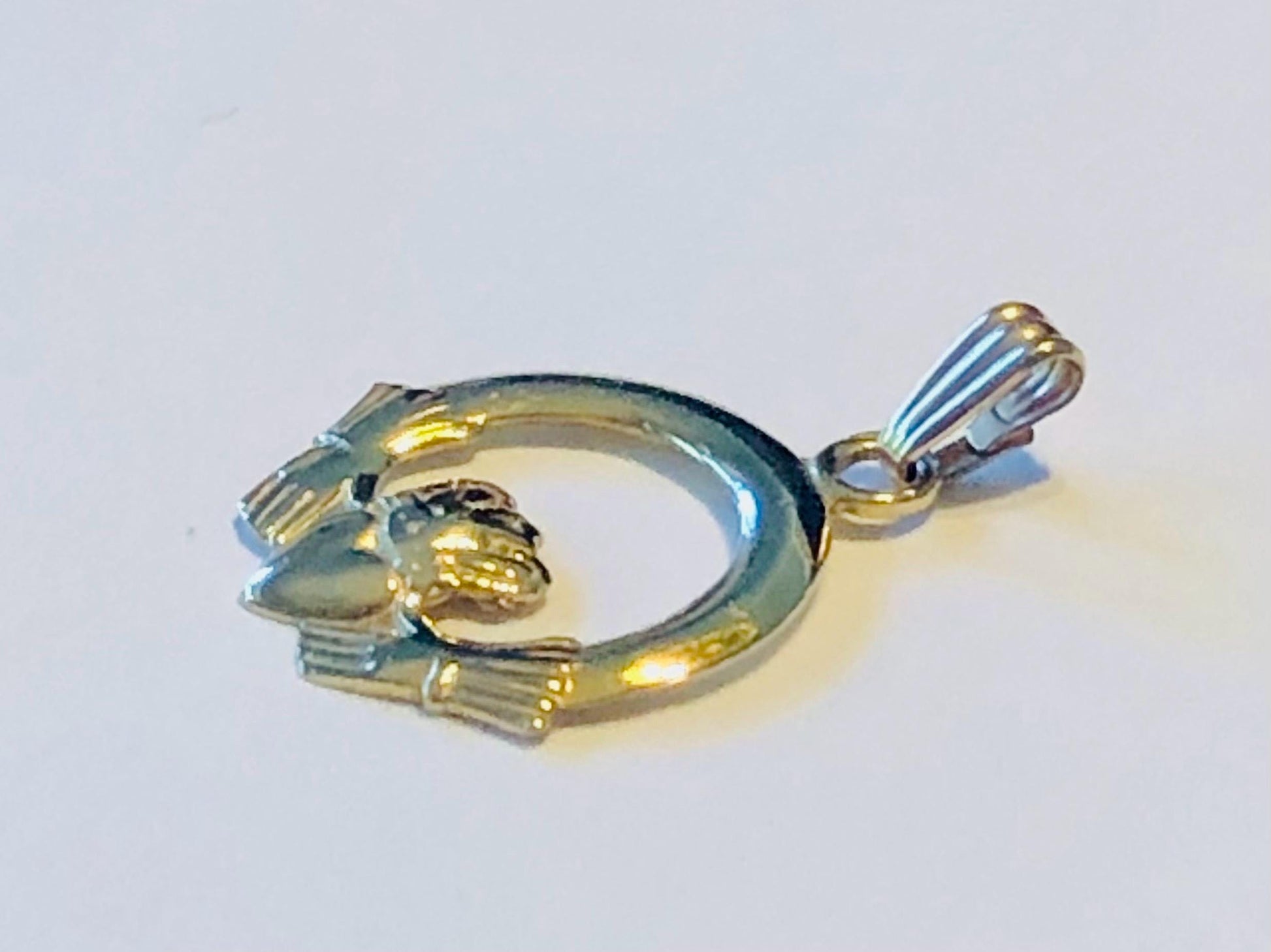 Vintage Solid 9k Yellow Gold Claddagh Pendant, Small Irish Claddagh Charm