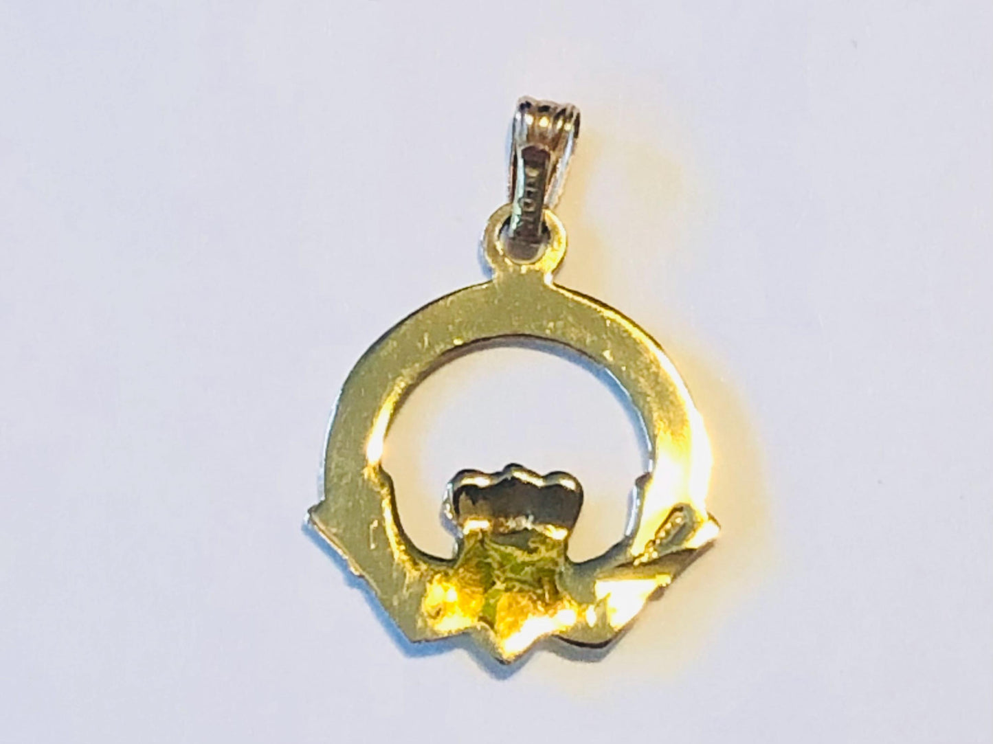 Vintage Solid 9k Yellow Gold Claddagh Pendant, Small Irish Claddagh Charm