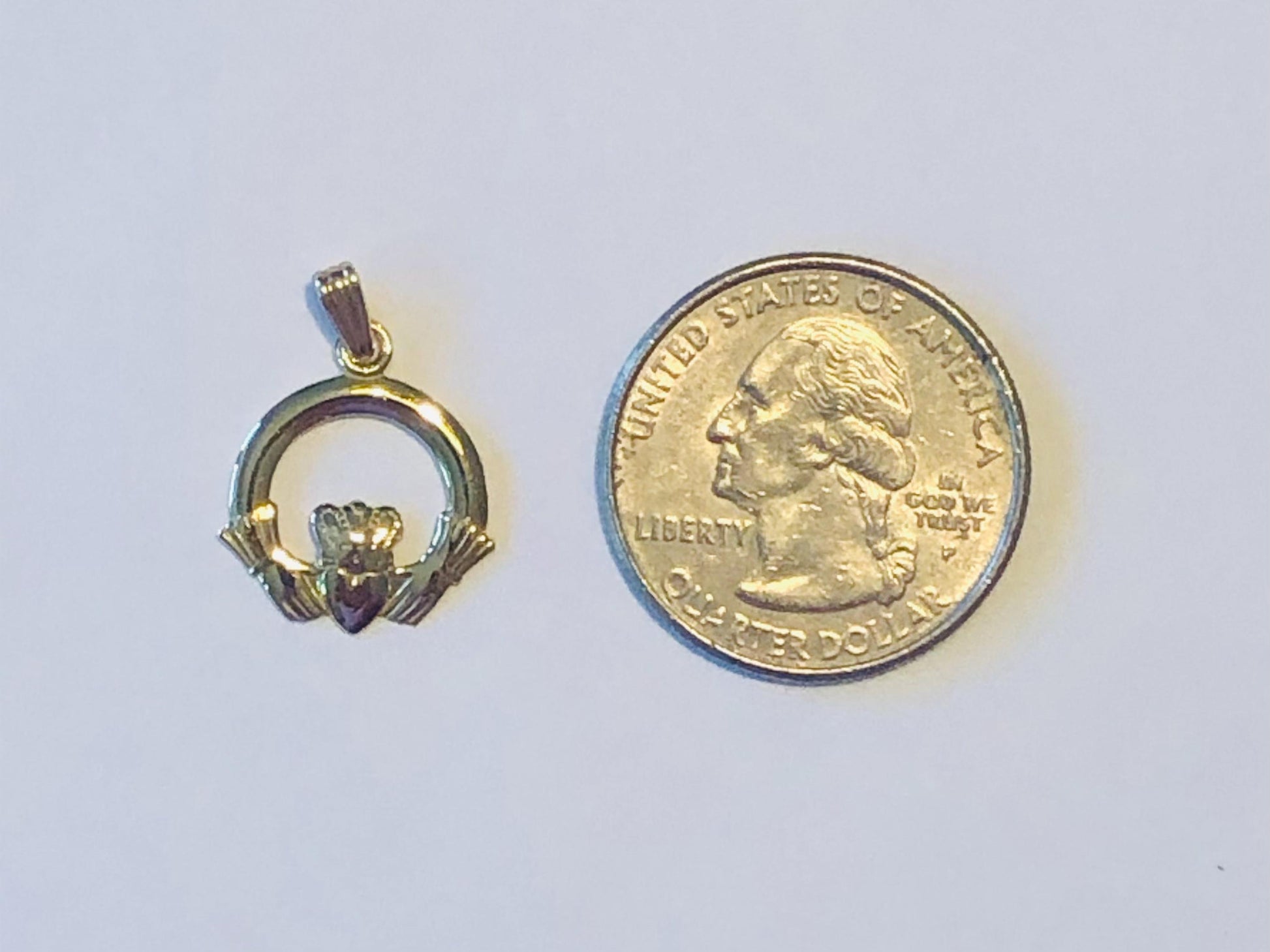 Vintage Solid 9k Yellow Gold Claddagh Pendant, Small Irish Claddagh Charm