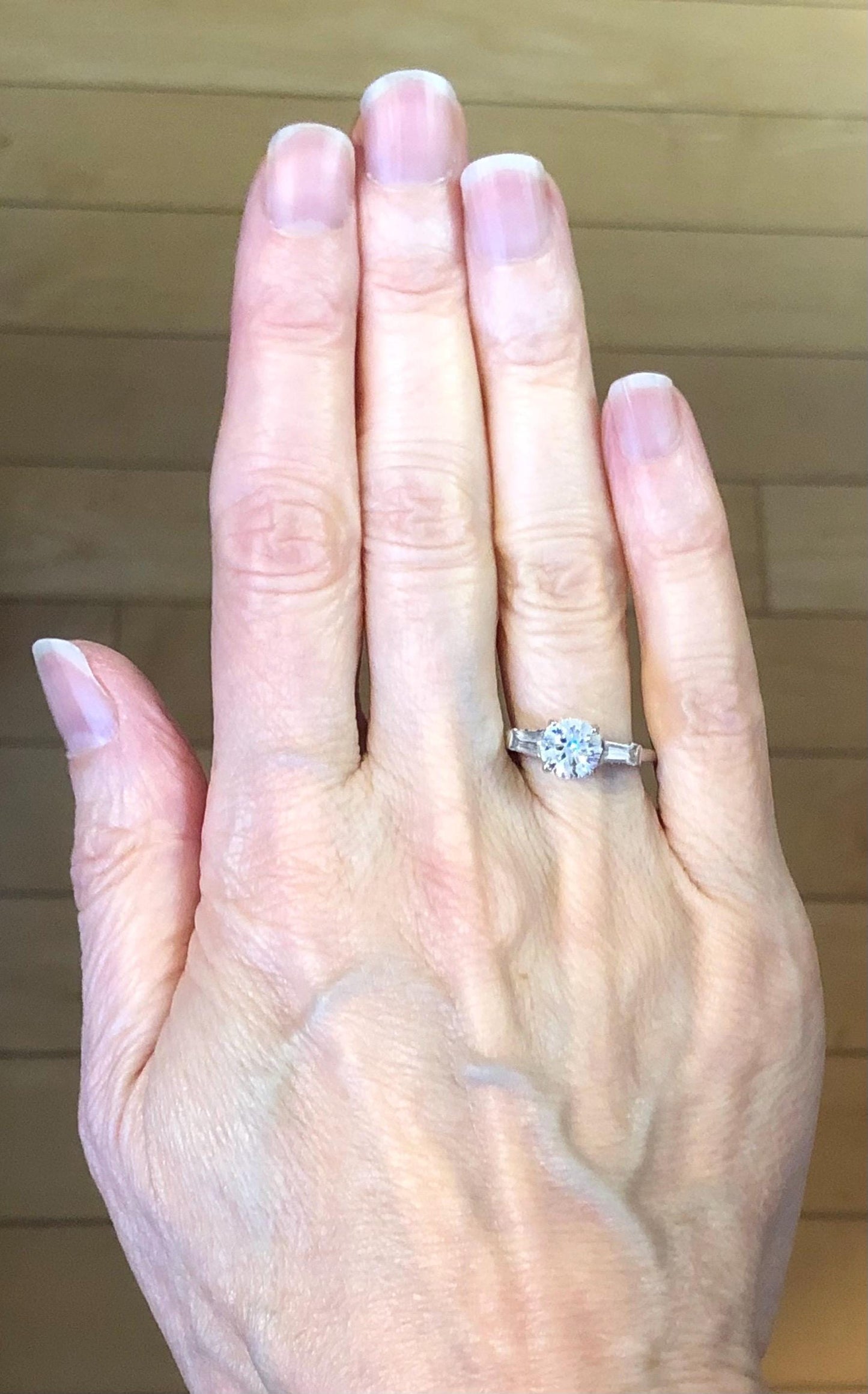 Vintage 14k White Gold Engagement Ring: Round CZ & Sapphire Baguettes, Size 7