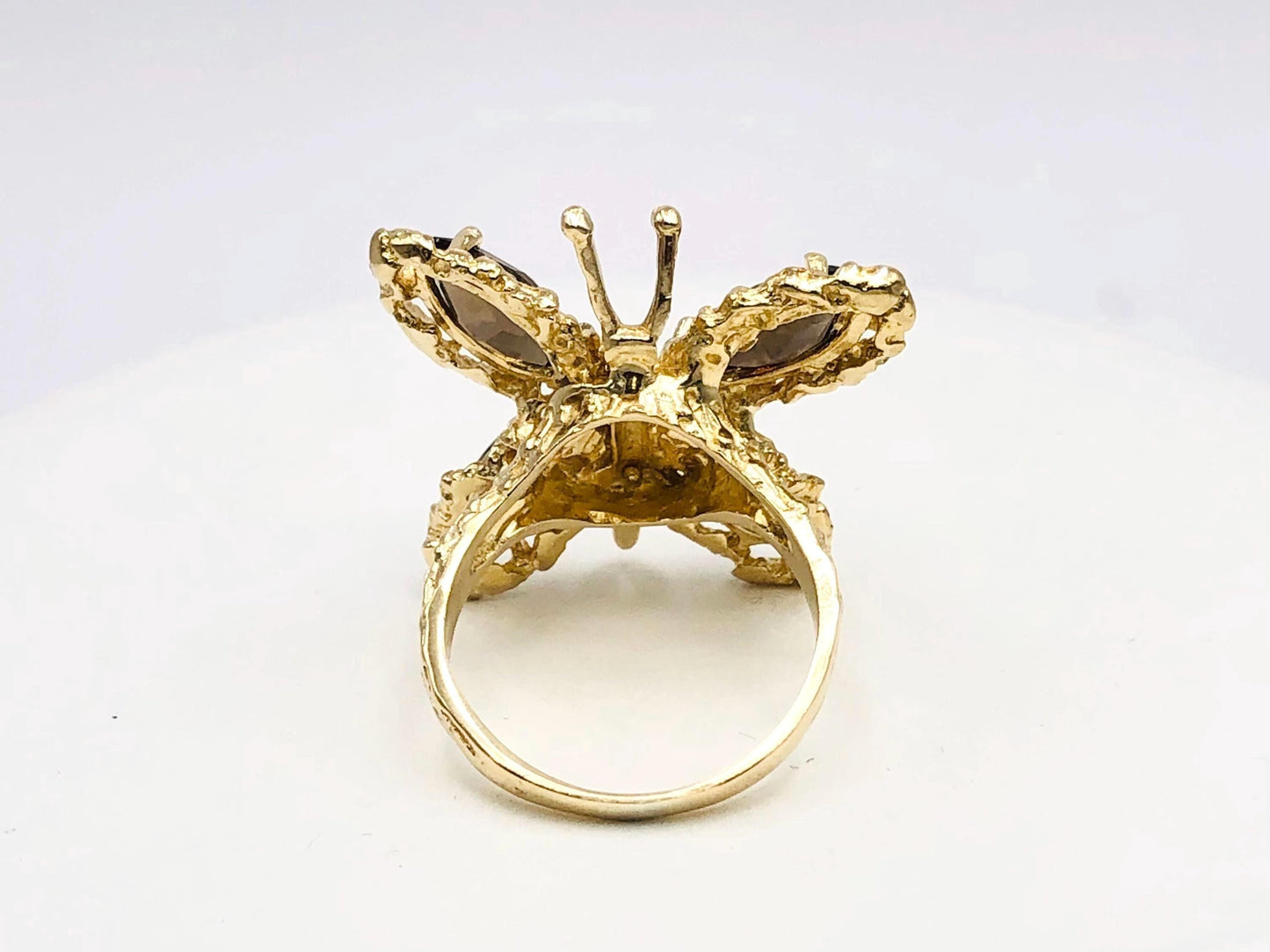 Vintage Large 14k Yellow Gold Smoky Quartz Butterfly Ring, Size 6.75