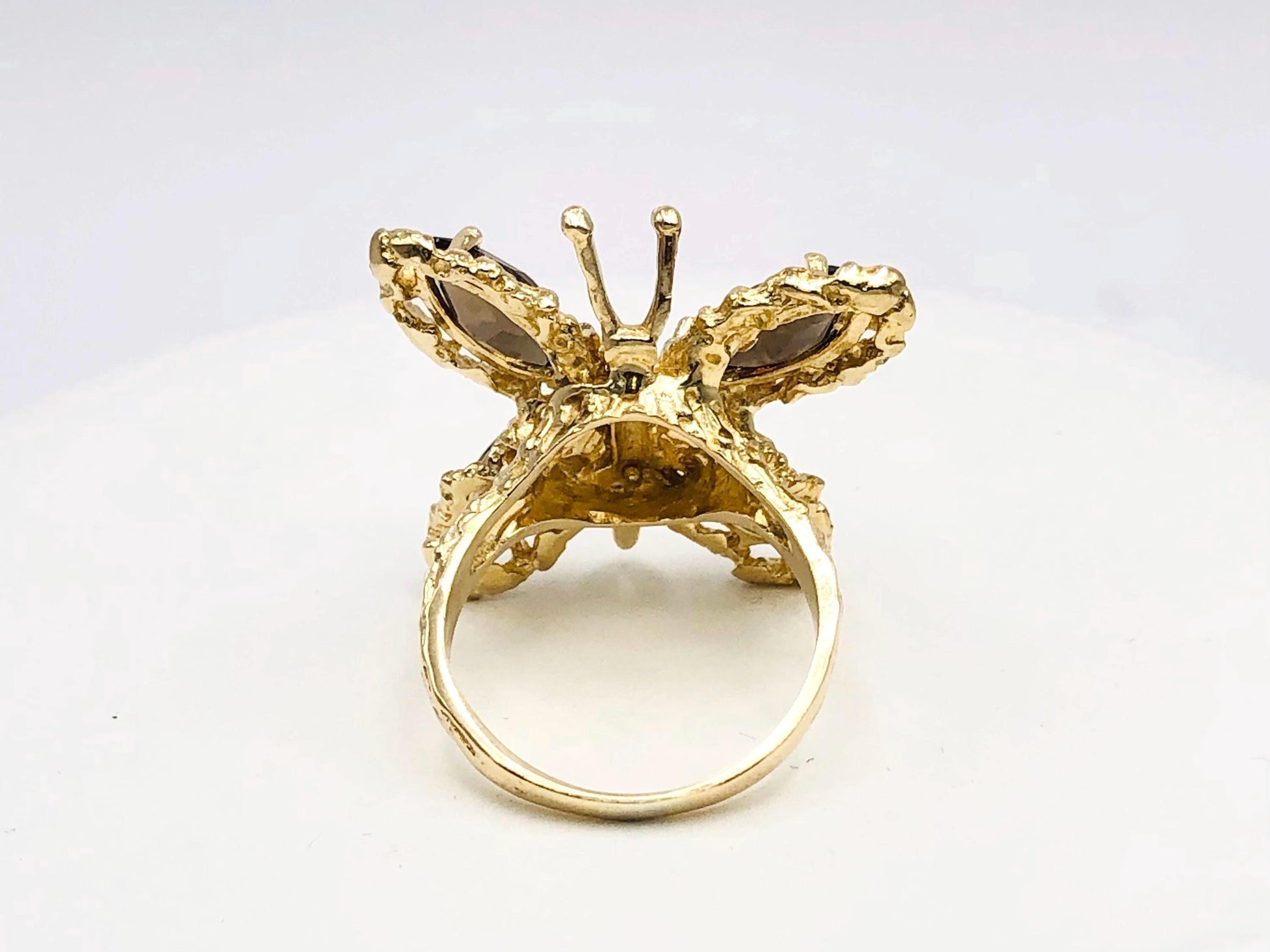 Vintage Large 14k Yellow Gold Smoky Quartz Butterfly Ring, Size 6.75