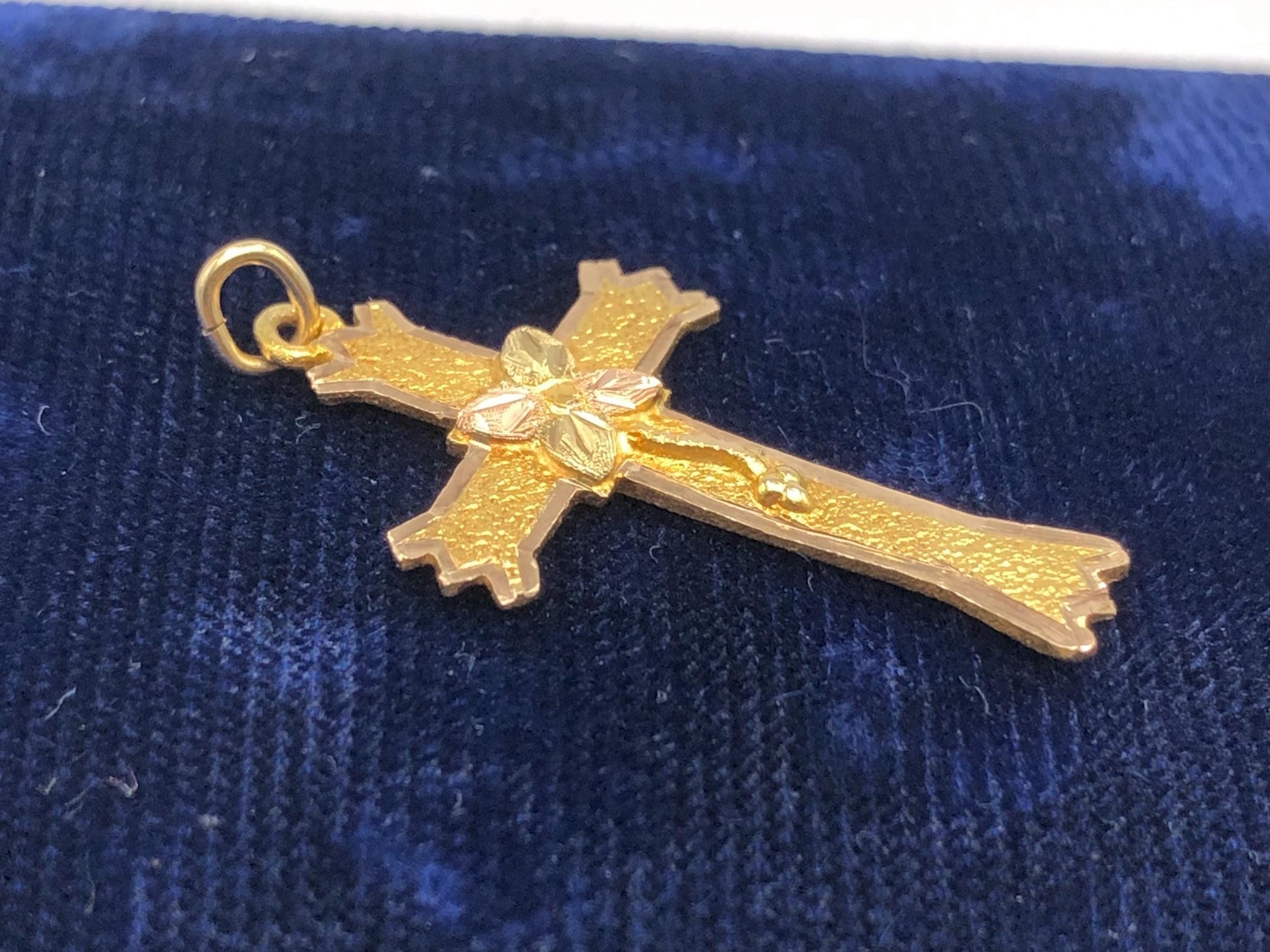 Vintage Black Hills Gold 10k Yellow and Rose Gold Floral Cross - Religious Jewelry