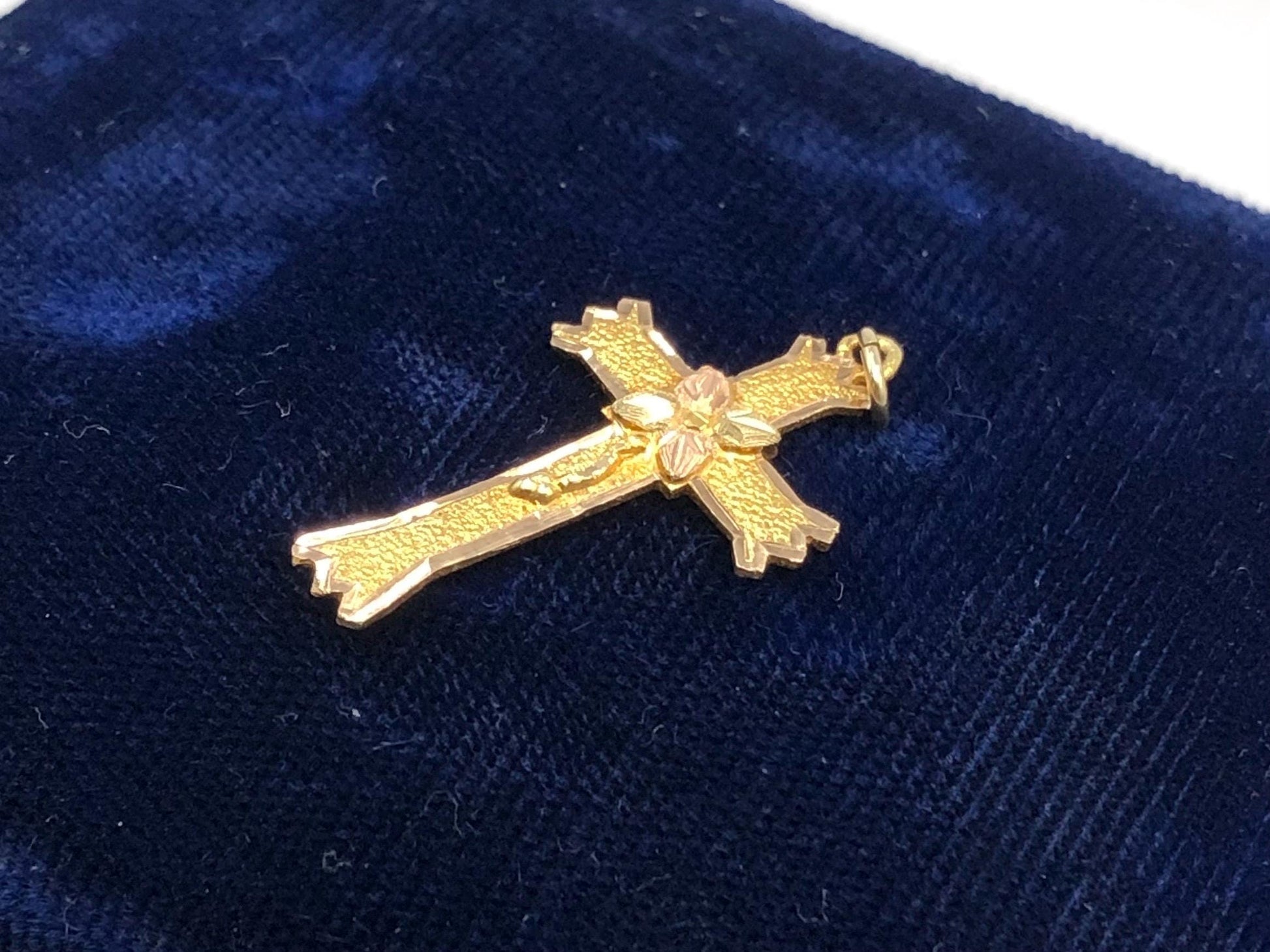 Vintage Black Hills Gold 10k Yellow and Rose Gold Floral Cross - Religious Jewelry