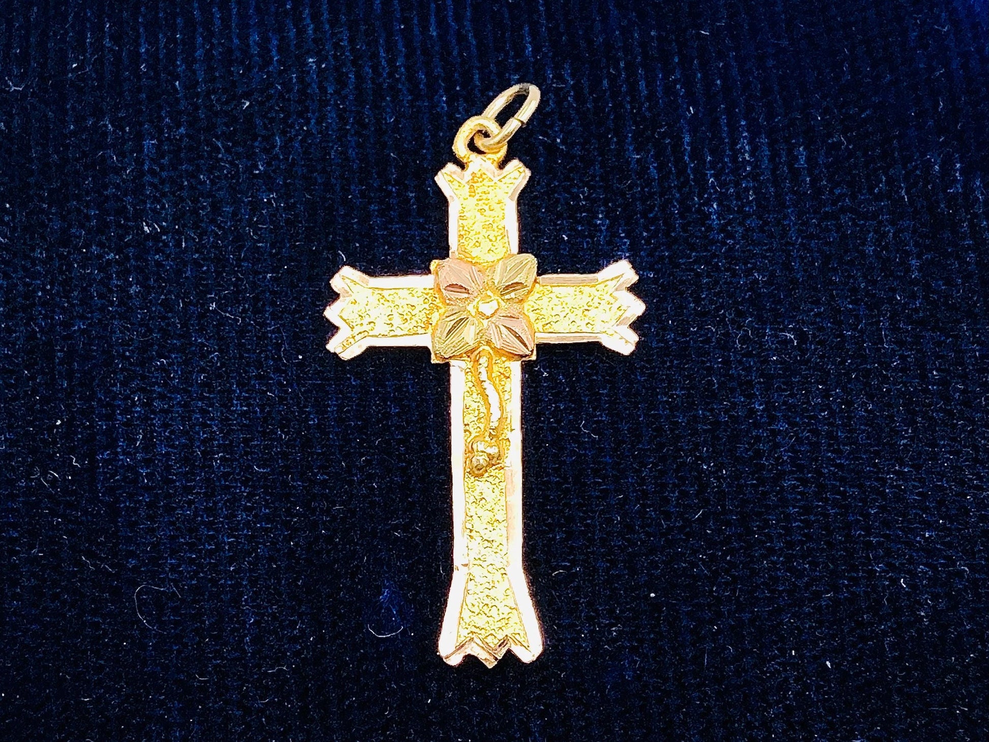 Vintage Black Hills Gold 10k Yellow and Rose Gold Floral Cross - Religious Jewelry