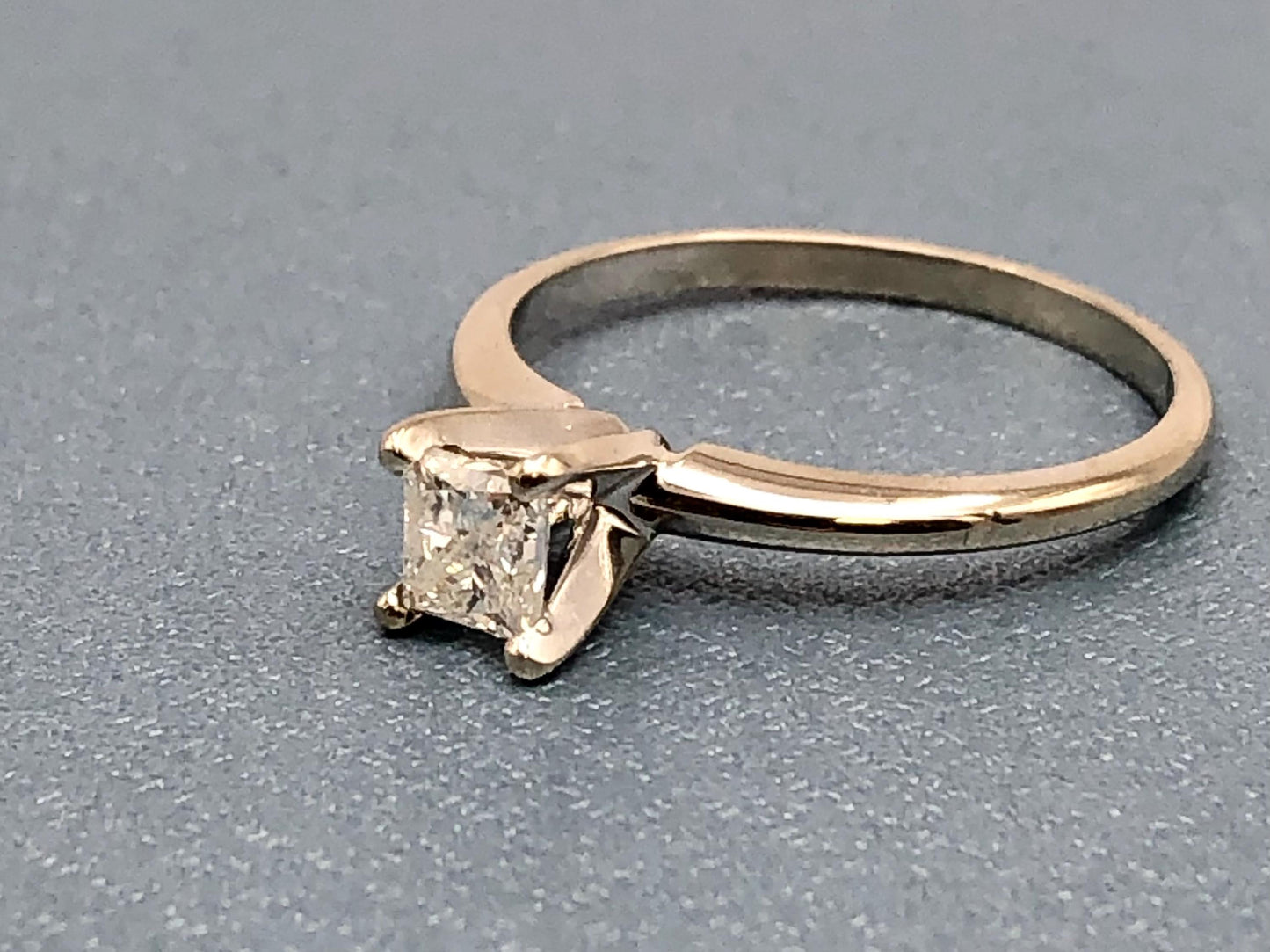 Vintage 14k White Gold Princess Cut Diamond Solitaire Engagement Ring: .45 CT, Size 7