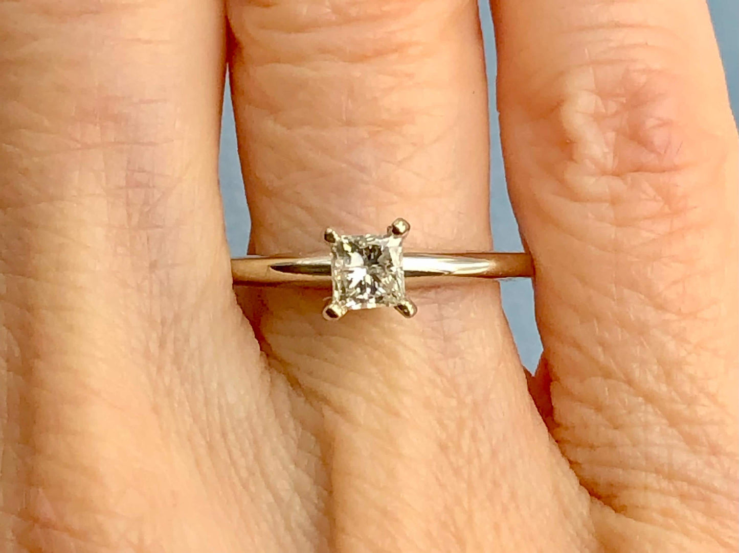 Vintage 14k White Gold Princess Cut Diamond Solitaire Engagement Ring: .45 CT, Size 7