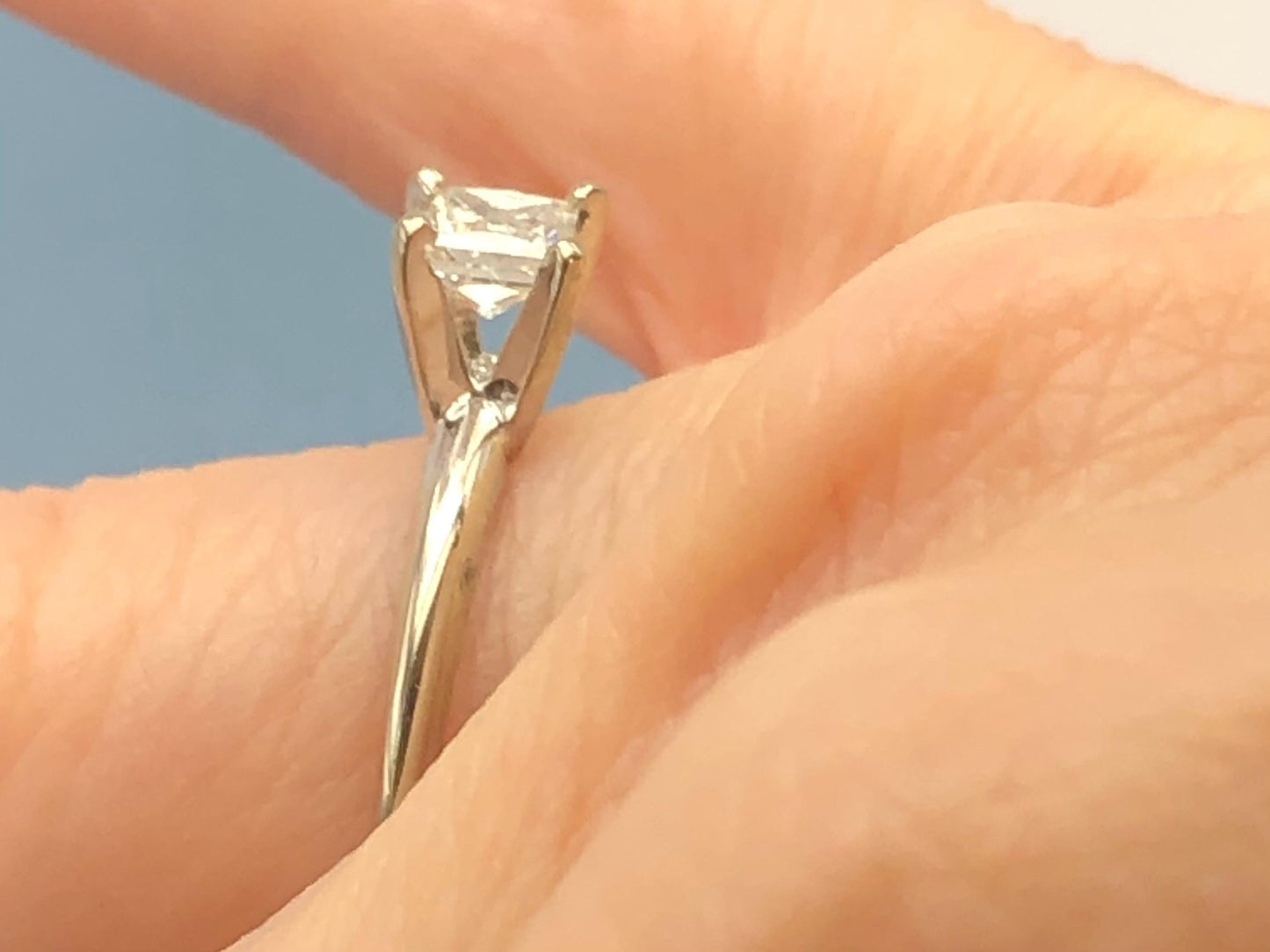 Vintage 14k White Gold Princess Cut Diamond Solitaire Engagement Ring: .45 CT, Size 7