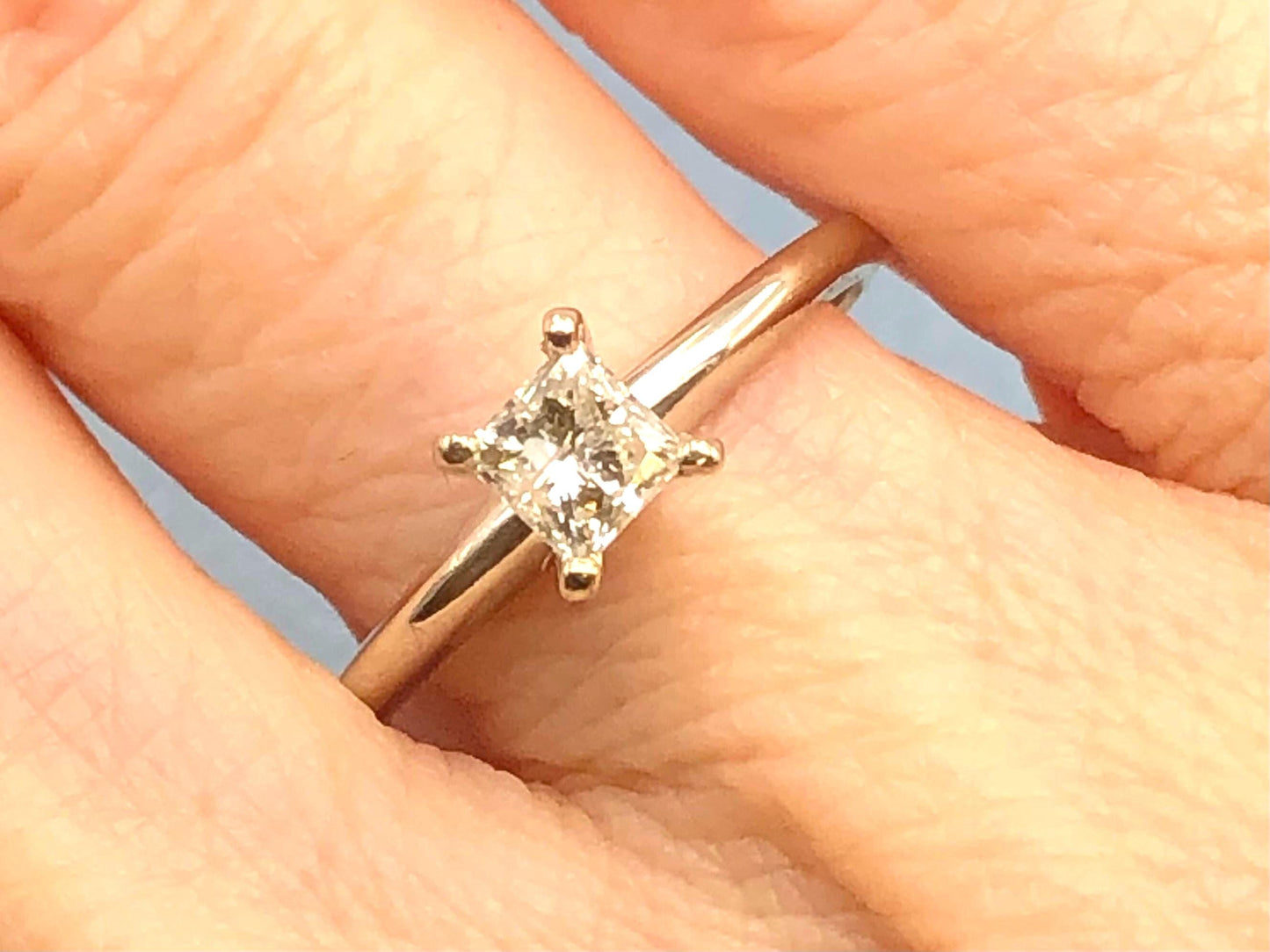 Vintage 14k White Gold Princess Cut Diamond Solitaire Engagement Ring: .45 CT, Size 7