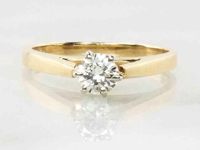 Vintage 14k Yellow Gold Round Solitaire Natural Diamond Engagement Ring Approx .35 Carat Diamond Size 6.75