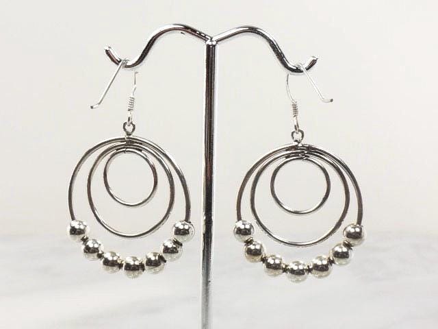 Vintage Sterling Silver Beaded Triple Hoop Dangle Earrings