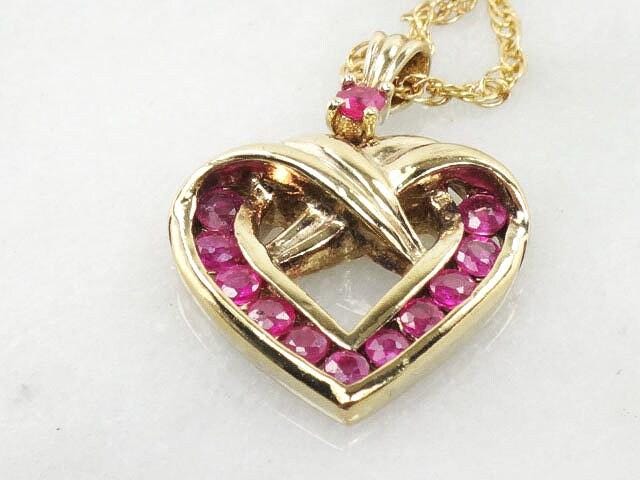Vintage Gold Plated Sterling Silver Natural Ruby Heart Necklace Heart Pendant and Chain 19" - Vermeil Ruby Necklace
