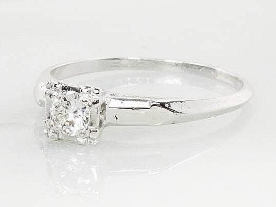 Vintage 14k White Gold Round Solitaire Diamond Ring Approx .25 Carats Natural Diamond Ring Size 8