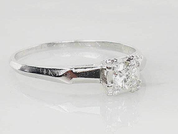 Vintage 14k White Gold Round Solitaire Diamond Ring Approx .25 Carats Natural Diamond Ring Size 8
