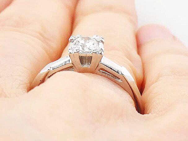 Vintage 14k White Gold Round Solitaire Diamond Ring Approx .25 Carats Natural Diamond Ring Size 8