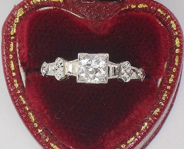Vintage 18k White Gold Old European Cut Natural Diamond Engagement Ring Art Deco Orange Blossom Engagement Ring Approx 1/3 Carat Solitaire