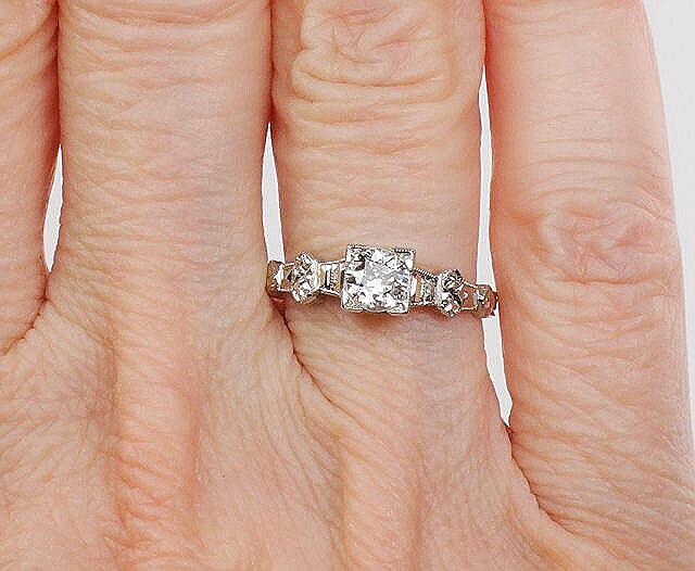 Vintage 18k White Gold Old European Cut Natural Diamond Engagement Ring Art Deco Orange Blossom Engagement Ring Approx 1/3 Carat Solitaire