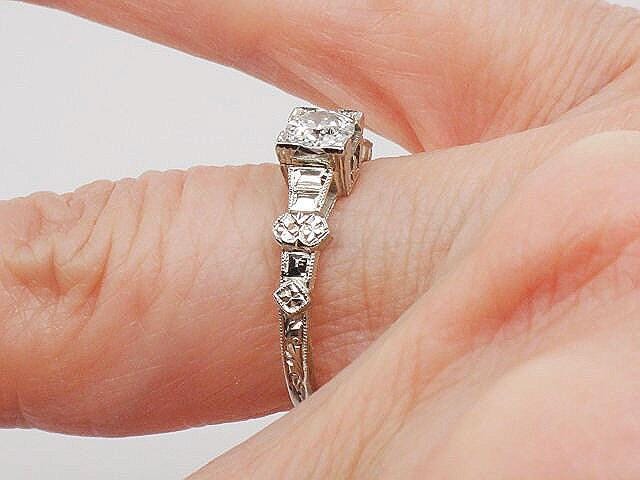 Vintage 18k White Gold Old European Cut Natural Diamond Engagement Ring Art Deco Orange Blossom Engagement Ring Approx 1/3 Carat Solitaire