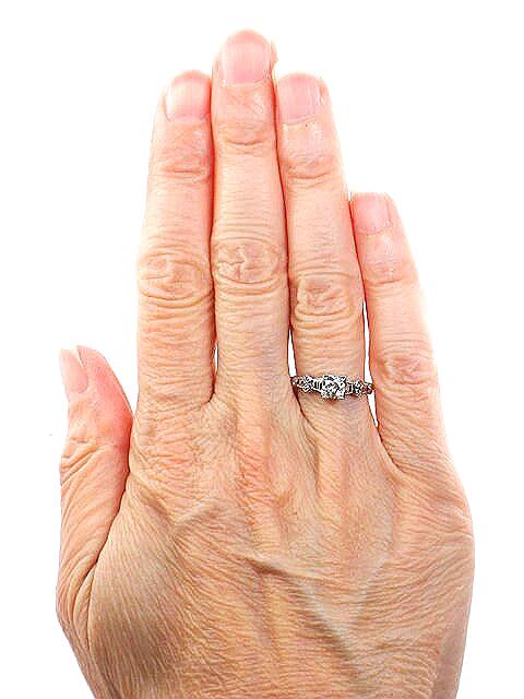 Vintage 18k White Gold Old European Cut Natural Diamond Engagement Ring Art Deco Orange Blossom Engagement Ring Approx 1/3 Carat Solitaire