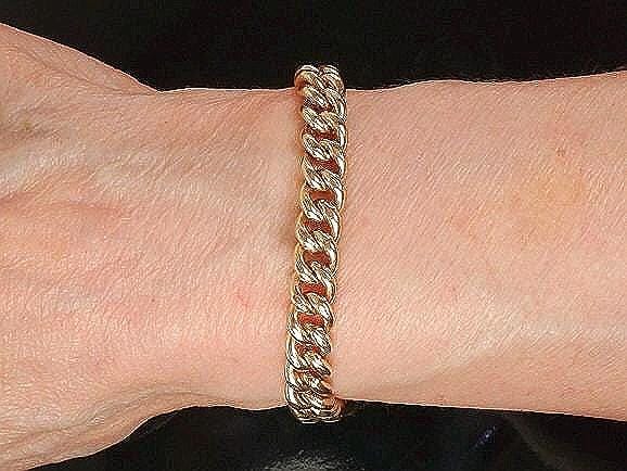 Vintage Rolled Gold Plate Link Bracelet with Safety Chain - Circa 1930's - 7 3/8"