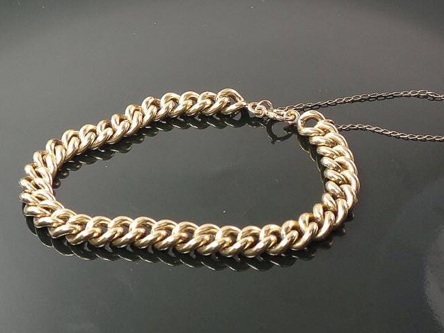 Vintage Rolled Gold Plate Link Bracelet with Safety Chain - Circa 1930's - 7 3/8"