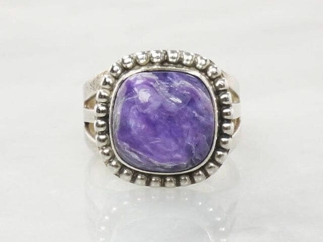 Vintage Sterling Silver Charoite Purple Stone Ring Signed Ruth Ann Begay Navajo Artisan Ring Size 8.25