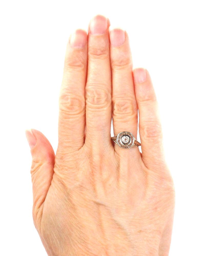 Vintage 14k White Gold Old Mine Cut Diamond Ring Art Deco Filigree Natural Diamond Engagement Ring Circa 1925