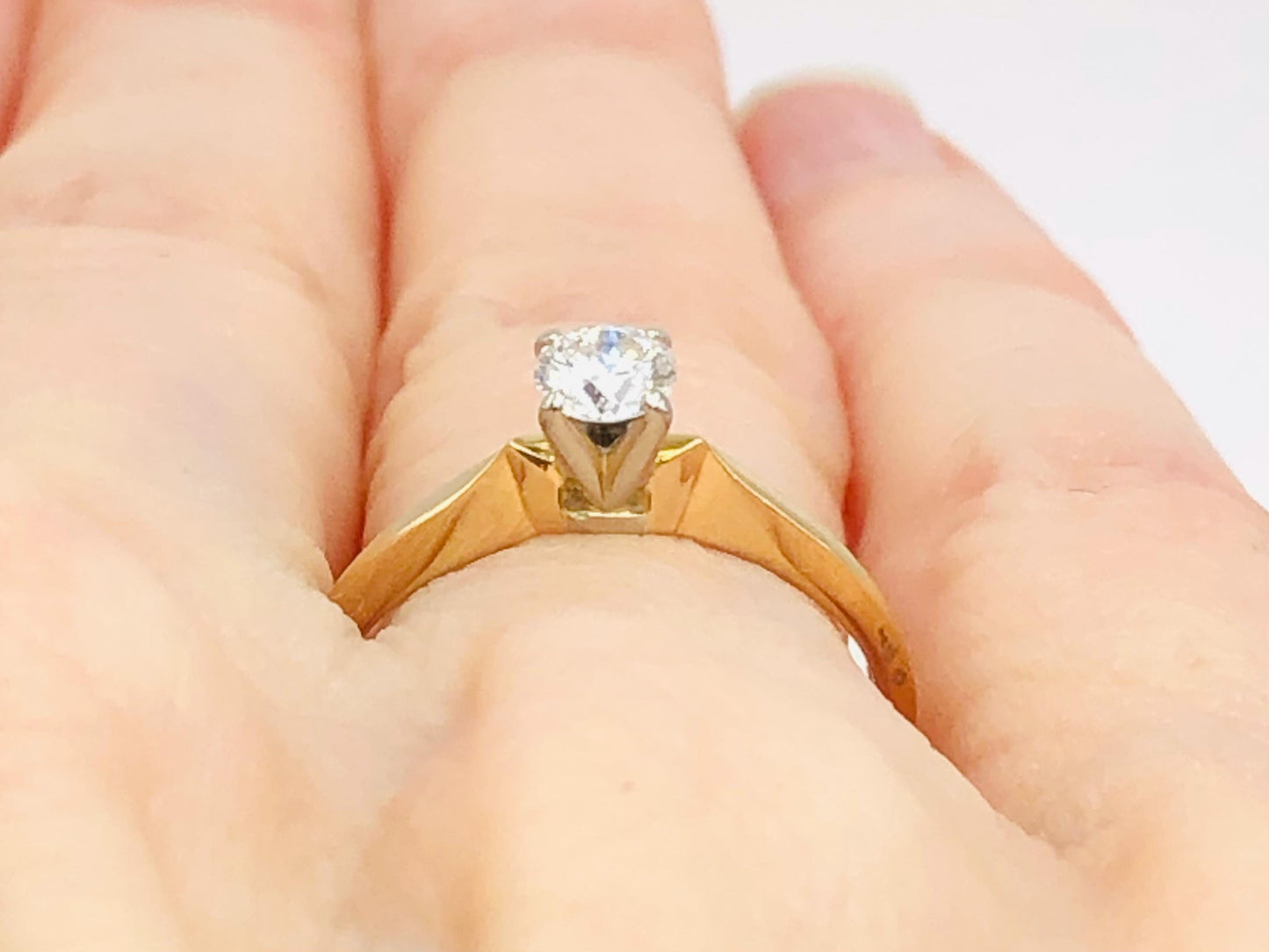 Vintage 18k Yellow Gold Natural Round Cut Diamond Engagement Ring, Solitaire Earth Mined Diamond Approximately .25 Carats, Size 5.75