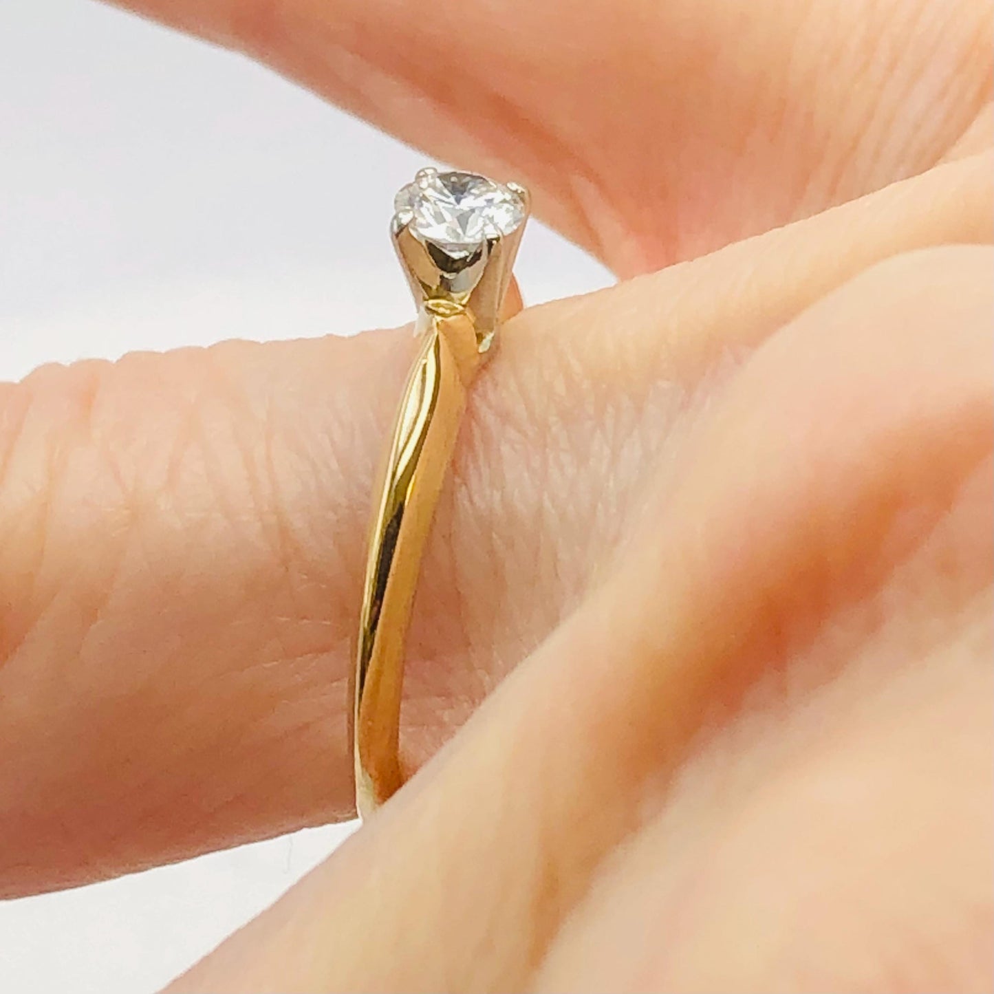 Vintage 18k Yellow Gold Natural Round Cut Diamond Engagement Ring, Solitaire Earth Mined Diamond Approximately .25 Carats, Size 5.75