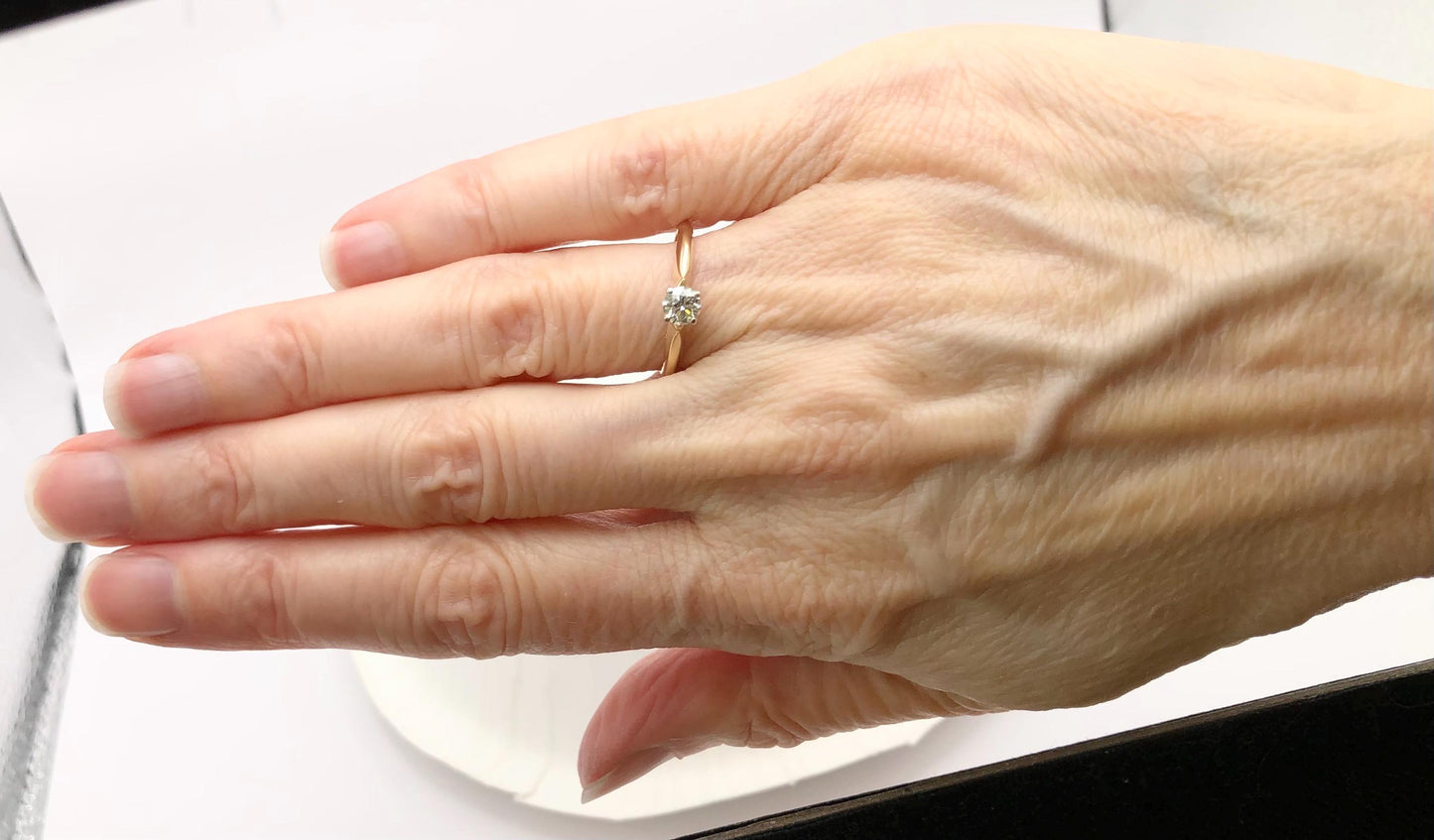 Vintage 18k Yellow Gold Natural Round Cut Diamond Engagement Ring, Solitaire Earth Mined Diamond Approximately .25 Carats, Size 5.75