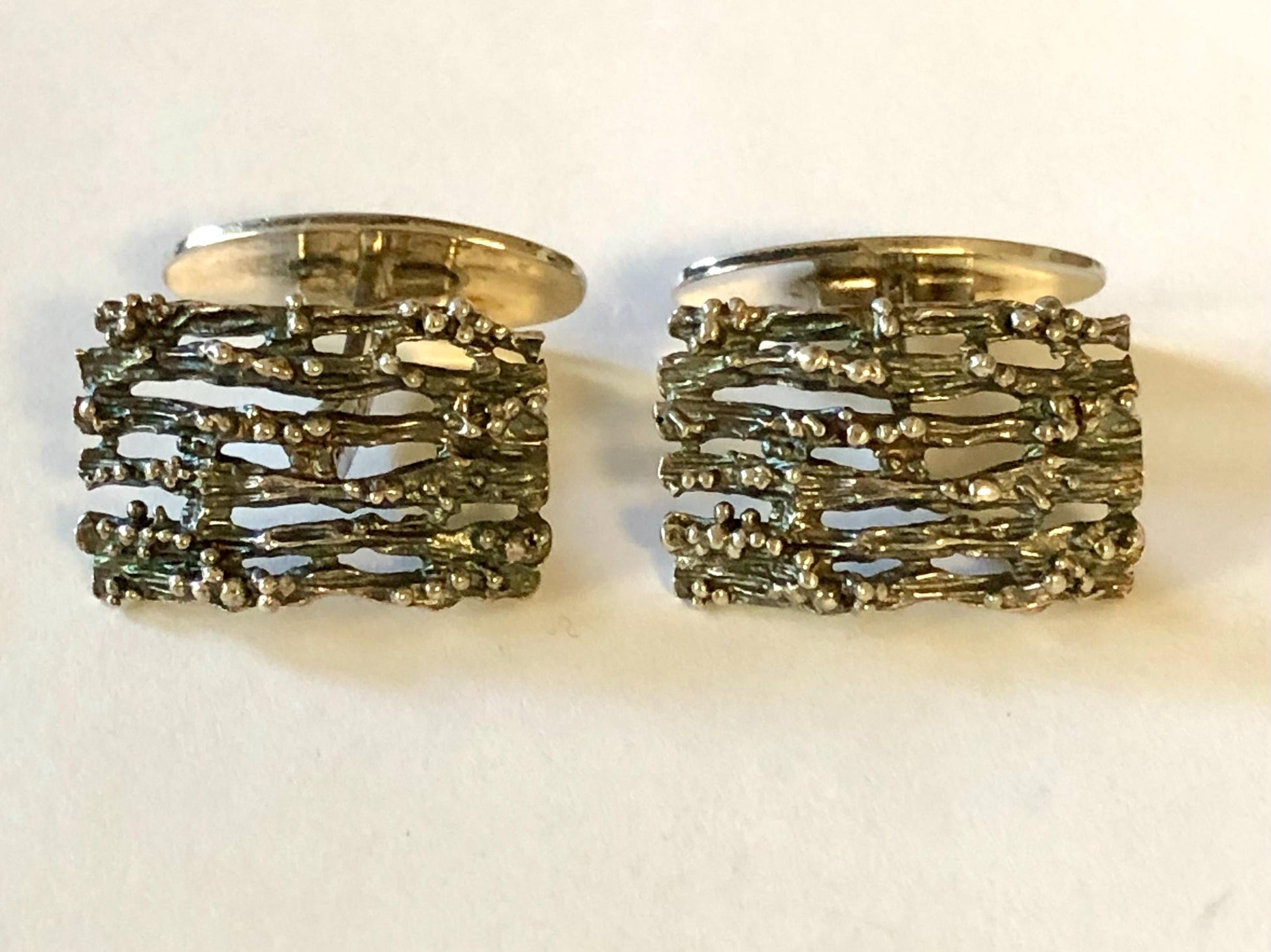 Vintage Hermann Siersbol Sterling Silver Brutalist Gate Style Cufflinks, Men's Accessory, Danish Silver