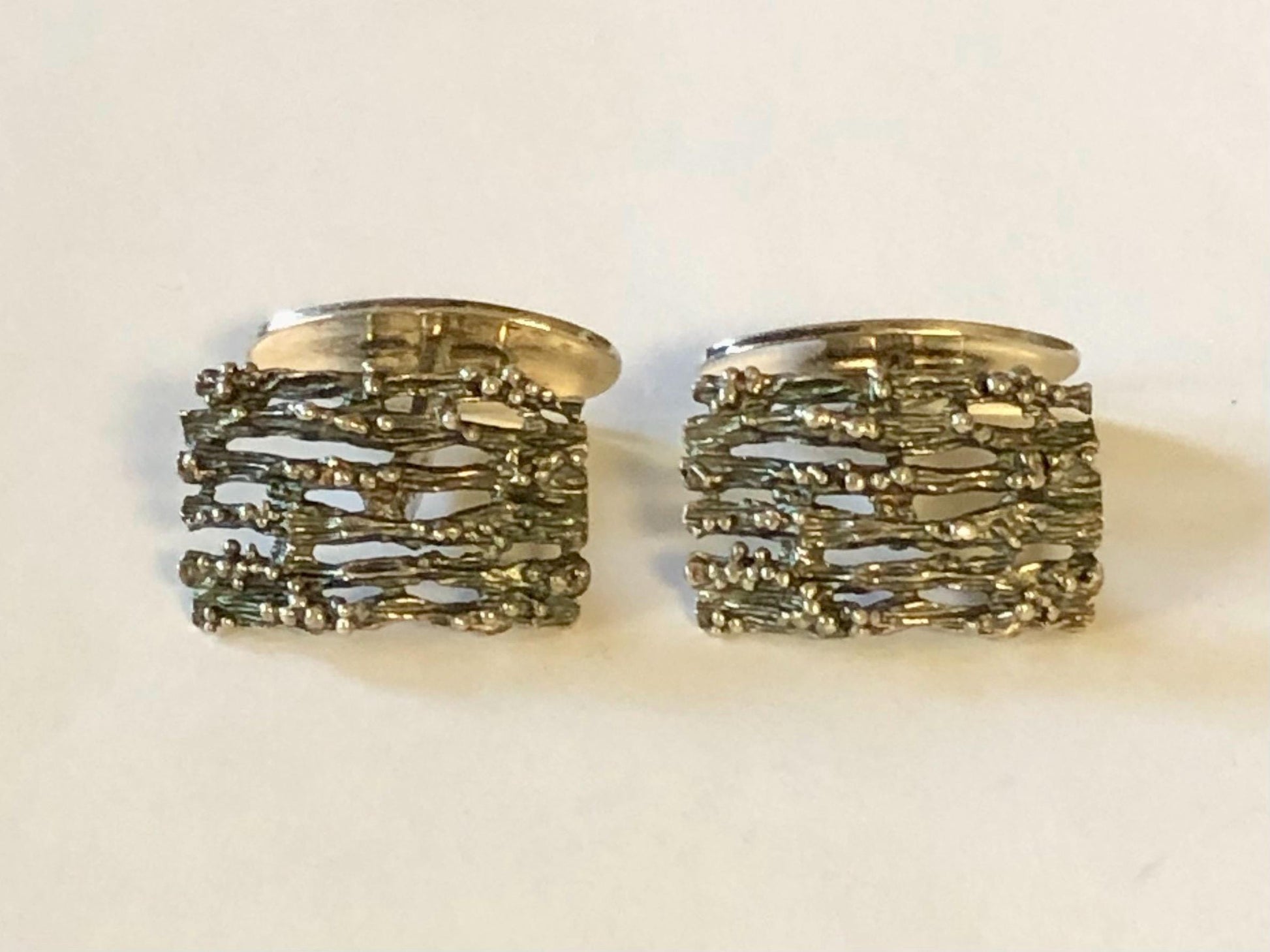 Vintage Hermann Siersbol Sterling Silver Brutalist Gate Style Cufflinks, Men's Accessory, Danish Silver