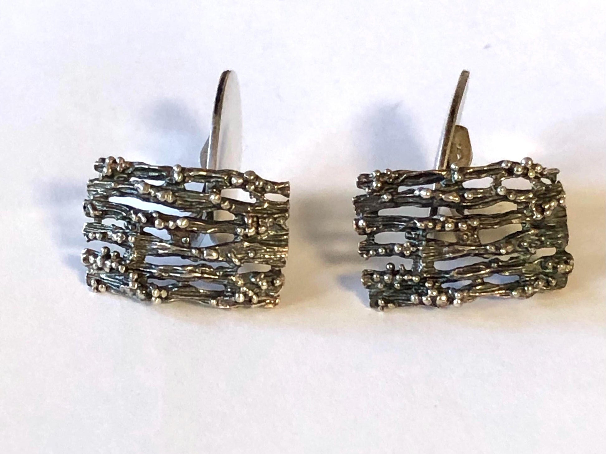 Vintage Hermann Siersbol Sterling Silver Brutalist Gate Style Cufflinks, Men's Accessory, Danish Silver