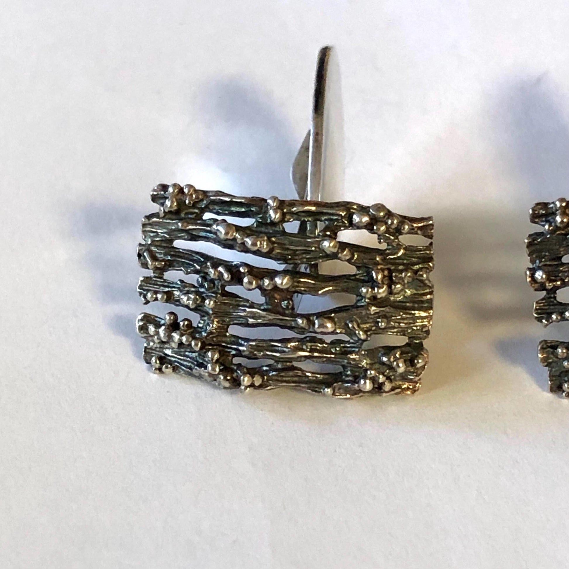 Vintage Hermann Siersbol Sterling Silver Brutalist Gate Style Cufflinks, Men's Accessory, Danish Silver