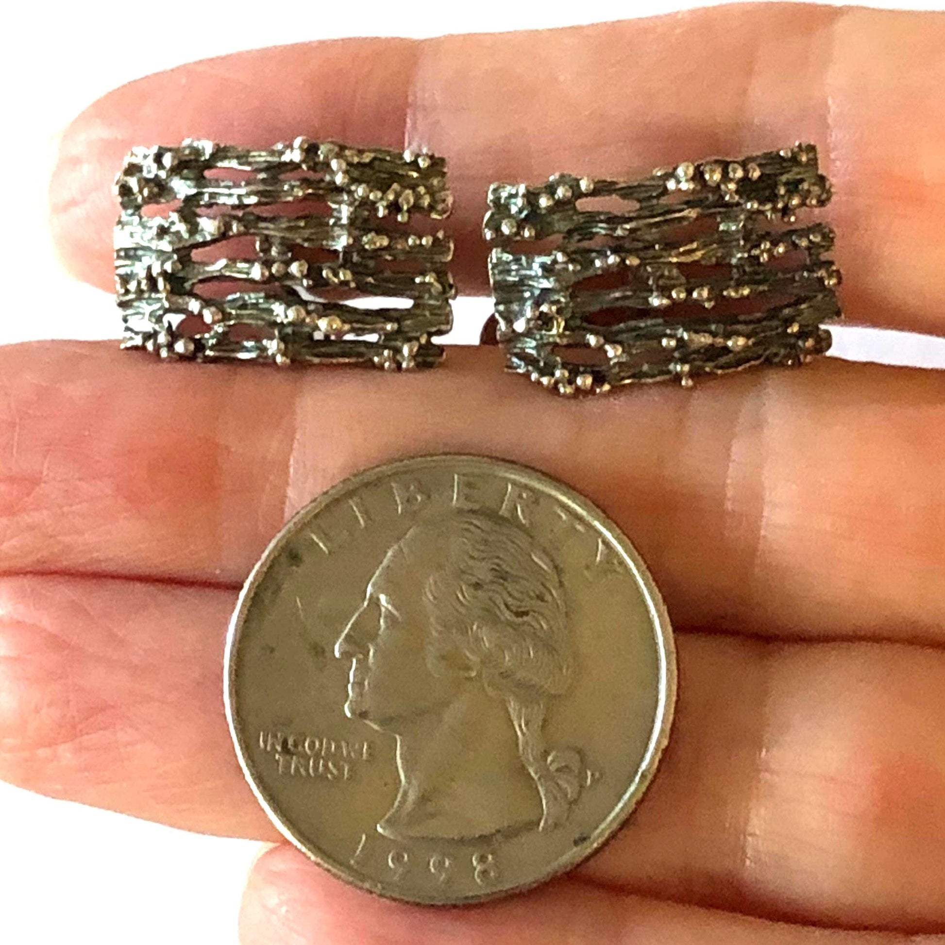 Vintage Hermann Siersbol Sterling Silver Brutalist Gate Style Cufflinks, Men's Accessory, Danish Silver