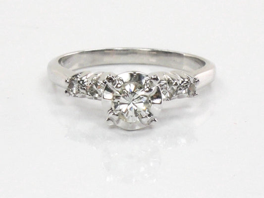 14k White Gold Natural Diamond Engagement Ring Vintage Round Brilliant Cut .25 Carat Center