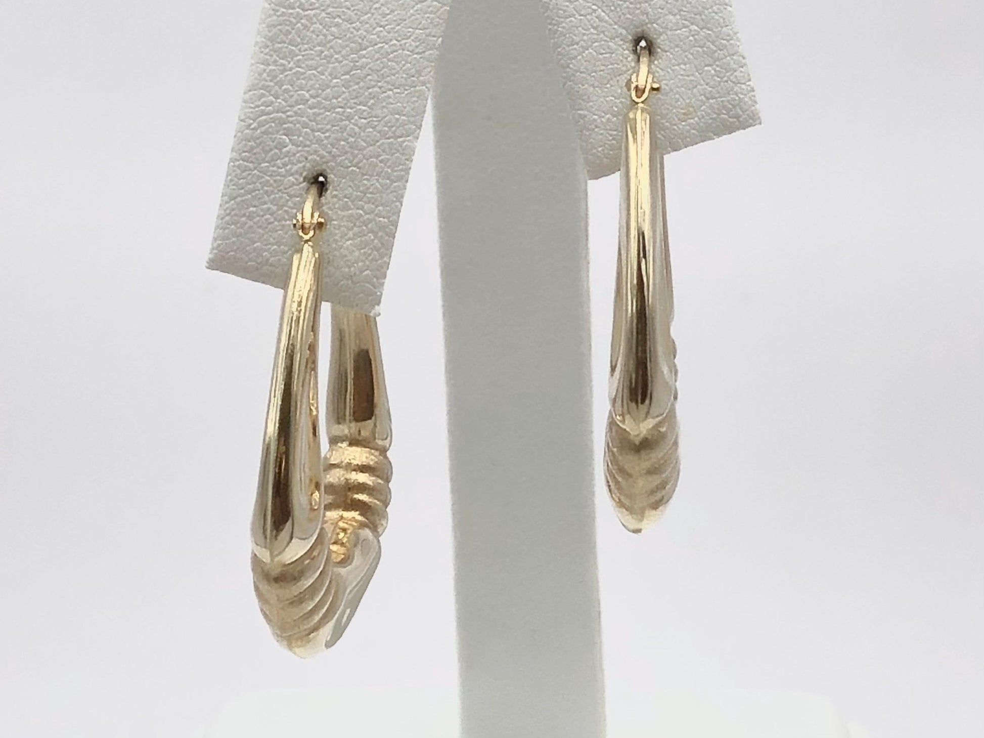 Yellow Gold Oval Hoop Earrings with Fancy Design - 14k Vintage Fine Jewelry