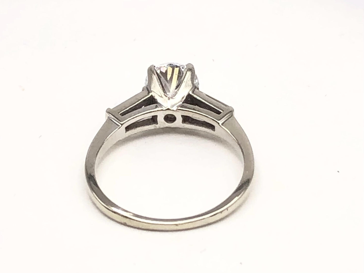 Vintage 14k White Gold Engagement Ring: Round CZ & Sapphire Baguettes, Size 7