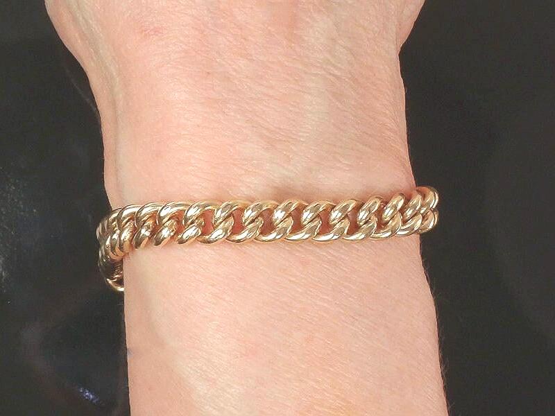 Vintage Rolled Gold Plate Link Bracelet with Safety Chain - Circa 1930's - 7 3/8"