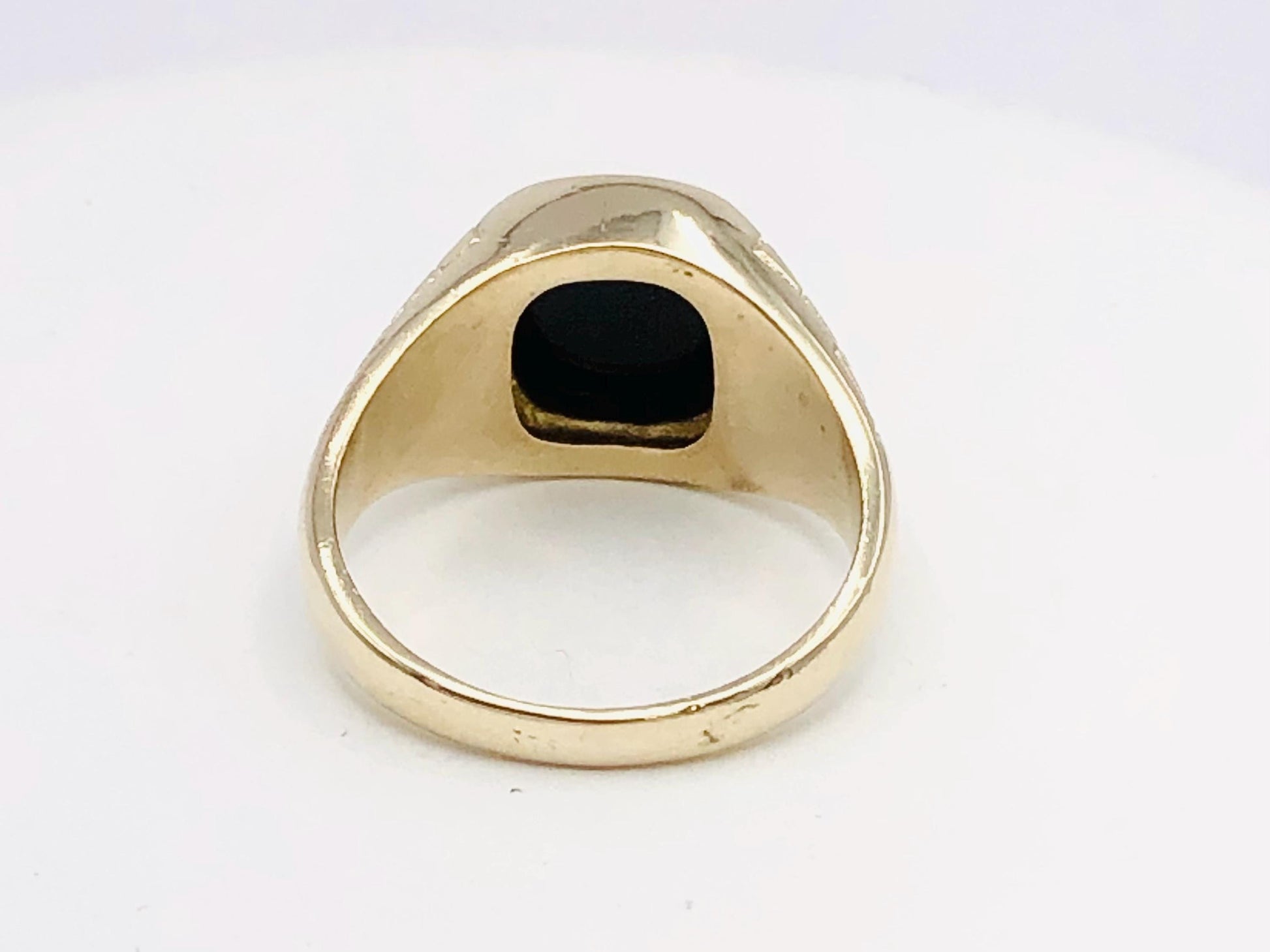 Vintage Solid 10k Yellow Gold Men's Onyx Ring - Black Stone Ring - Size 11