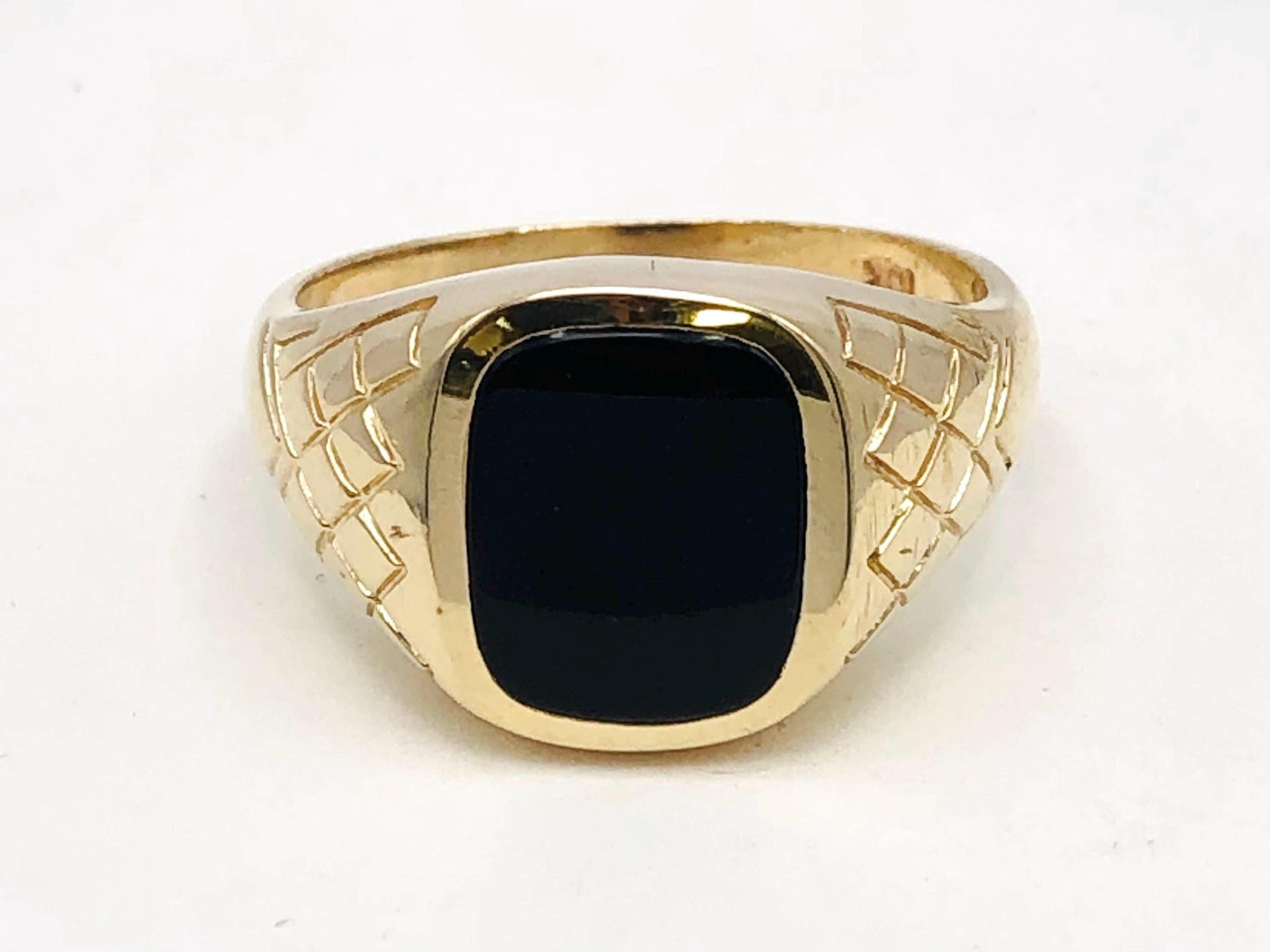 Vintage Solid 10k Yellow Gold Men's Onyx Ring - Black Stone Ring - Size 11