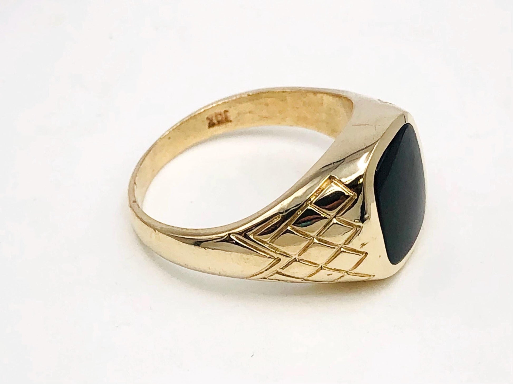 Vintage Solid 10k Yellow Gold Men's Onyx Ring - Black Stone Ring - Size 11