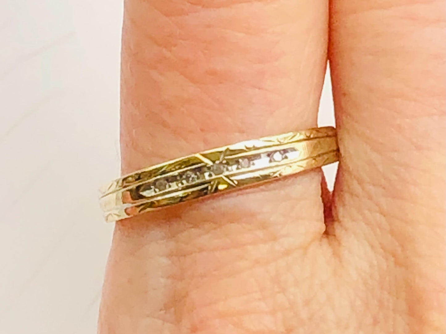 Diamond Wedding Band - Vintage Solid 10k Yellow Gold - Stacking Ring - Size 8.75 - Fine Jewelry