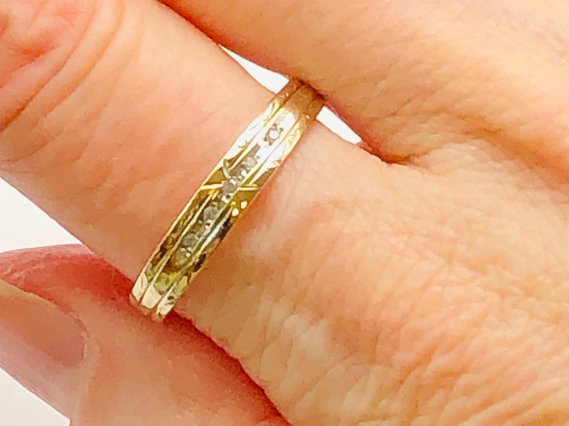 Diamond Wedding Band - Vintage Solid 10k Yellow Gold - Stacking Ring - Size 8.75 - Fine Jewelry
