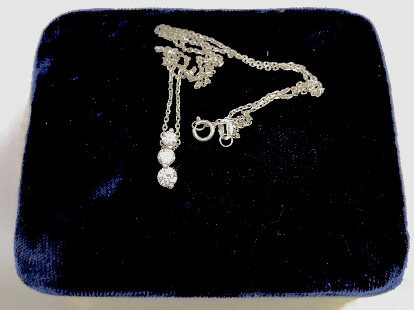 Vintage 14k White Gold Three Natural Diamonds Pendant Necklace, Approx. 1/2 Carat Journey Necklace, 16"