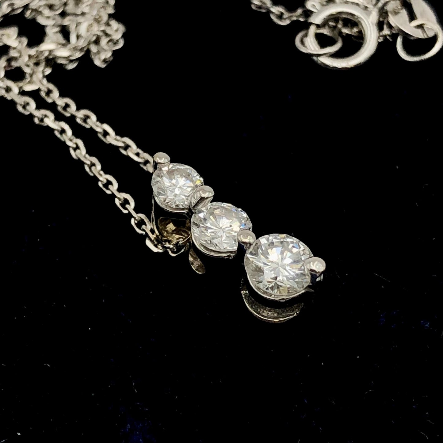Vintage 14k White Gold Three Natural Diamonds Pendant Necklace, Approx. 1/2 Carat Journey Necklace, 16"